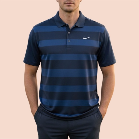 Nike Other - Nike Dri Fit‎ Blue Striped Polo Sz Medium